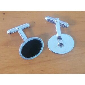 Vtg WEH Hayward Sterling Silver Black Onyx Oval Cufflinks Mid Century